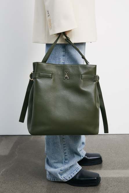 New Business glossy bucket bag, Green, Patrizia Pepe