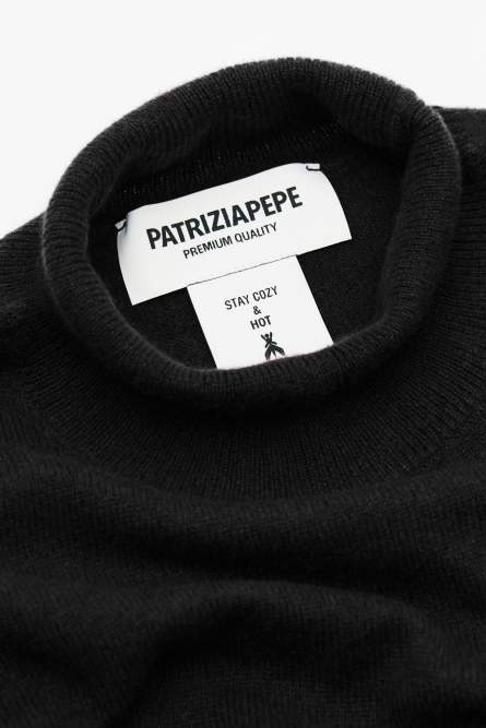 Cashmere poncho with fringes, Black, Patrizia Pepe