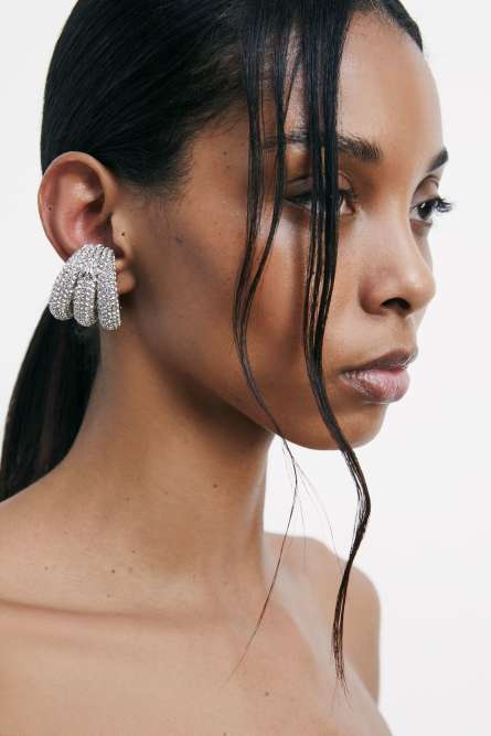 Large Metal Circle earcuffs with rhinestones, Silver, Patrizia Pepe