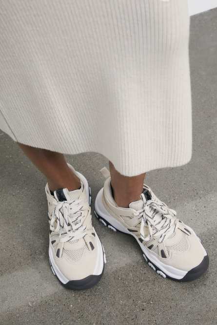 Leather running sneakers, Beige, Patrizia Pepe