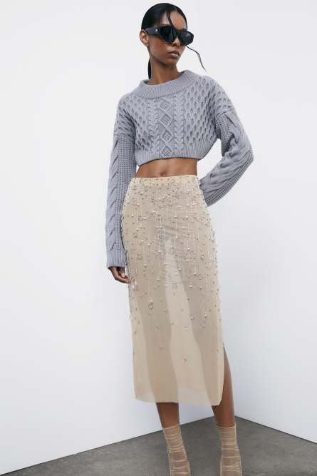 Schmuckbesetzter Tüll-Rock, Beige, Patrizia Pepe