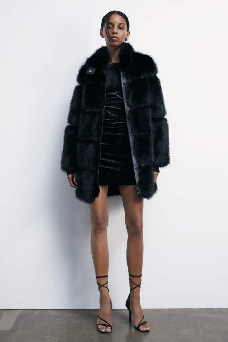 Fluffy midi jacket, Black, Patrizia Pepe