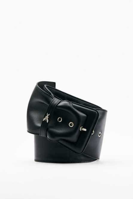 High-waisted belt in soft leather, Black, Patrizia Pepe