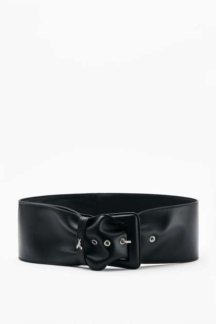 High-waisted belt in soft leather, Black, Patrizia Pepe