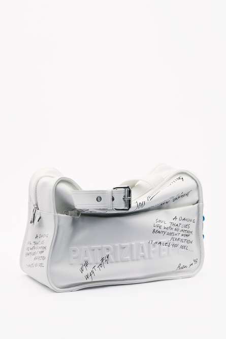 (IM)PERFECTION shopping bag in leather with calligraphic print, White, Patrizia Pepe
