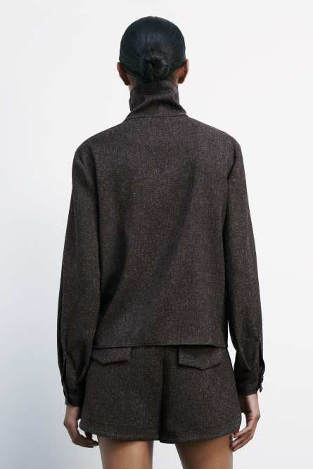 Strukturiertes Shirt mit hohem Kragen, Braun, Patrizia Pepe