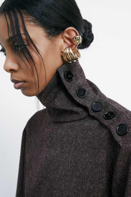 Strukturiertes Shirt mit hohem Kragen, Braun, Patrizia Pepe