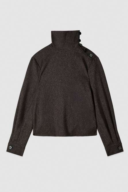 Strukturiertes Shirt mit hohem Kragen, Braun, Patrizia Pepe