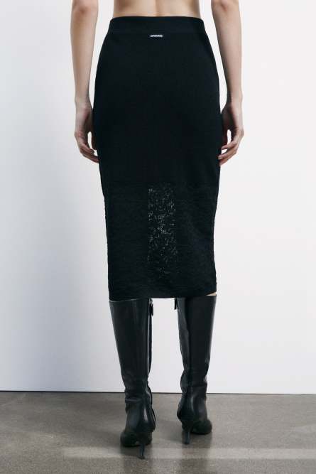 Lace-effect knit midi skirt, Black, Patrizia Pepe