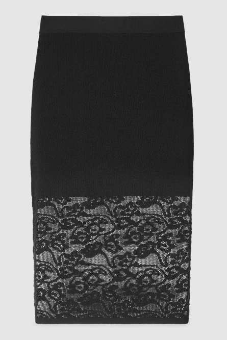 Lace-effect knit midi skirt, Black, Patrizia Pepe