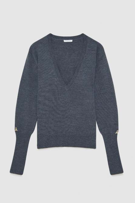 Wool &quot;V&quot; neck sweater, Grey, Patrizia Pepe