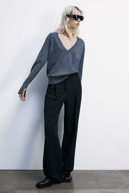 Wool &quot;V&quot; neck sweater, Grey, Patrizia Pepe