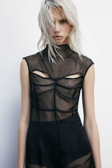 Transparent silk midi dress, Black, Patrizia Pepe