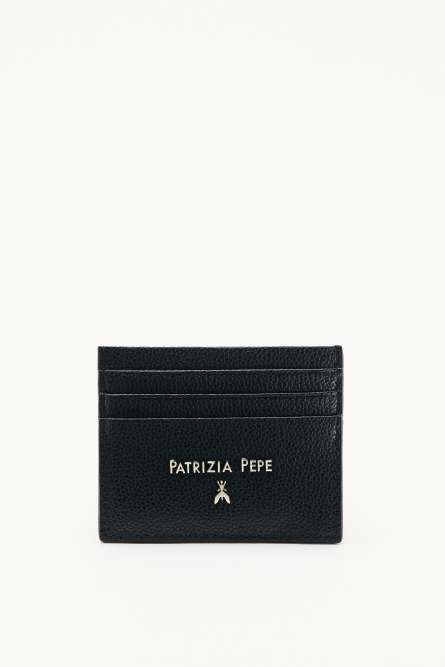 Leather card holder, Black, Patrizia Pepe