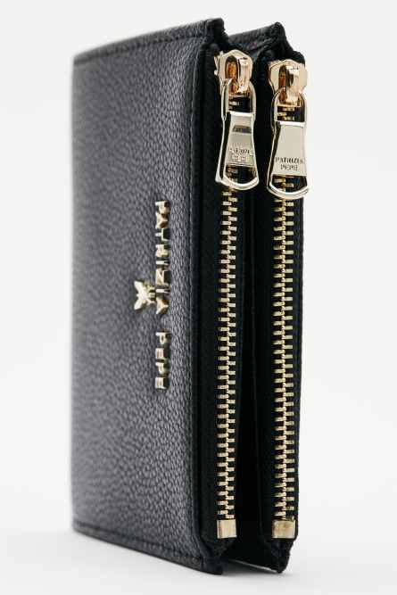 Leather wallet with zipper, Black, Patrizia Pepe