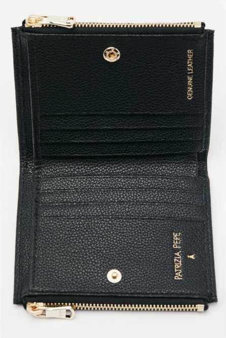 Leather wallet with zipper, Black, Patrizia Pepe