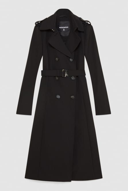 Trench coat with buckle made of bielastic nylon, Black, Patrizia Pepe