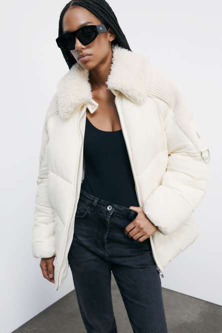 Fluffy down jacket with collar, White, Patrizia Pepe