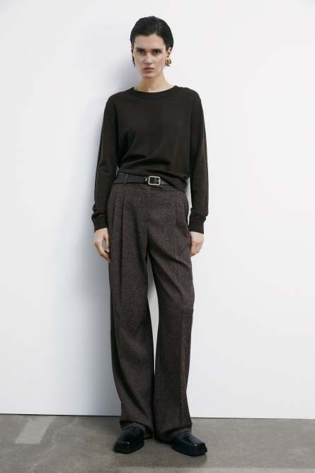 &quot;ESSENTIAL&quot; wool sweater with lurex details, Brown, Patrizia Pepe
