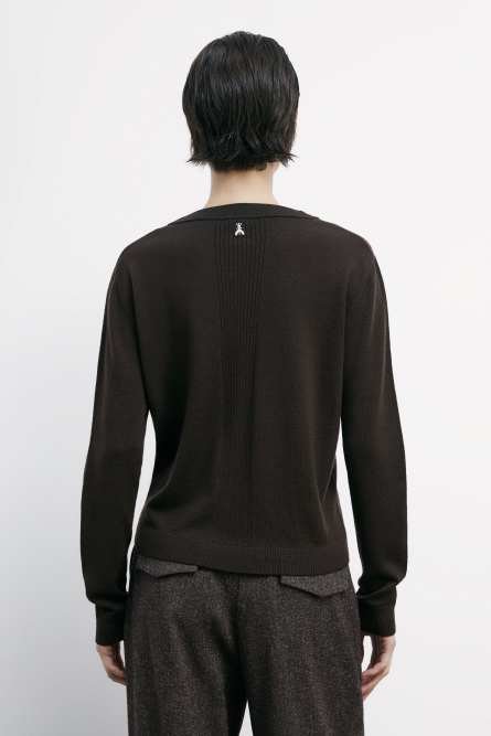 &quot;ESSENTIAL&quot; wool sweater with lurex details, Brown, Patrizia Pepe