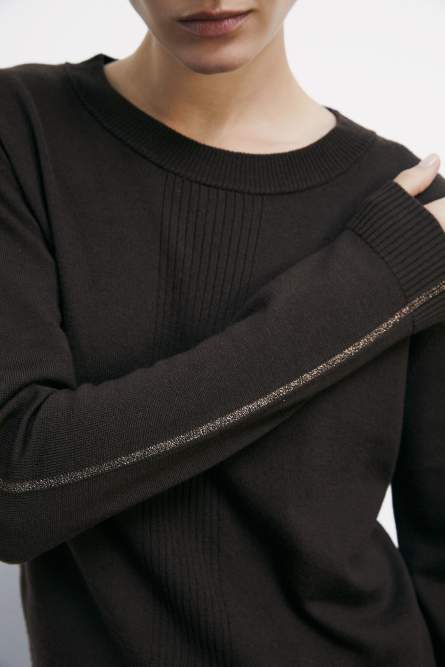 &quot;ESSENTIAL&quot; wool sweater with lurex details, Brown, Patrizia Pepe