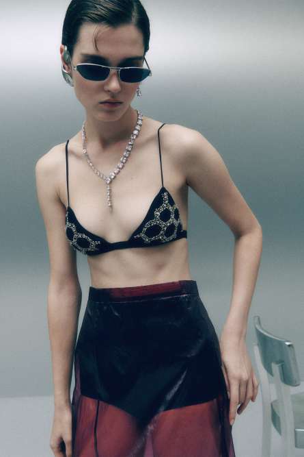 Hand-embroidered triangle bra, Black, Patrizia Pepe