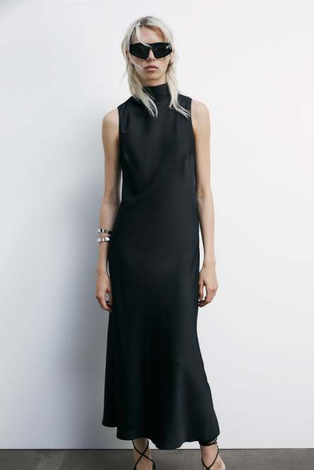 Flowing satin midi dress, Black, Patrizia Pepe