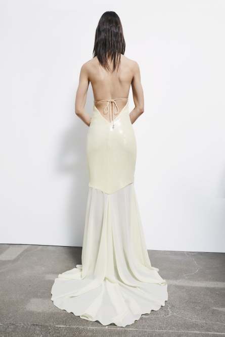 Long asymmetrical sequined dress, Yellow, Patrizia Pepe