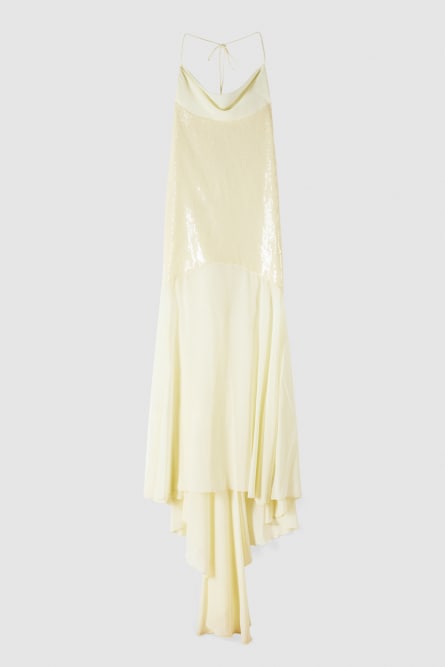 Long asymmetrical sequined dress, Yellow, Patrizia Pepe