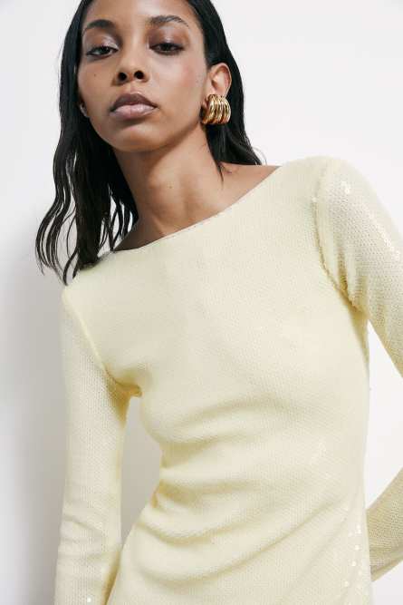 Abito mini in tulle con paillettes, Giallo, Patrizia Pepe