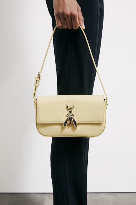 &quot;ESSENTIAL&quot; Fly glossy leather shoulder bag, Yellow, Patrizia Pepe