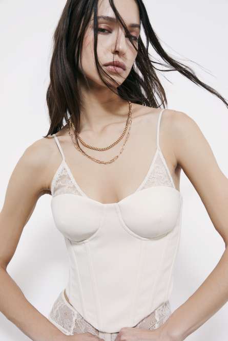 Corset with lace details, White, Patrizia Pepe