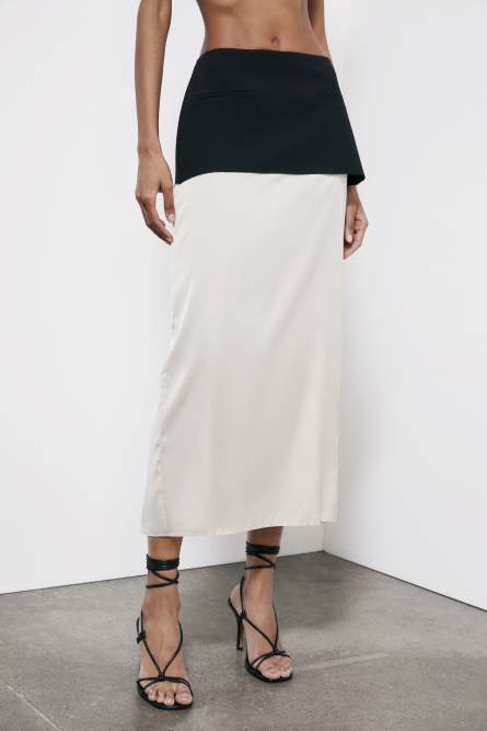 Viscose blend color block midi skirt, Black, Patrizia Pepe