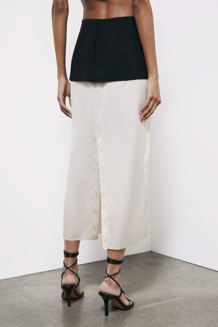 Viscose blend color block midi skirt, Black, Patrizia Pepe