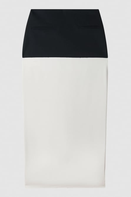 Viscose blend color block midi skirt, Black, Patrizia Pepe