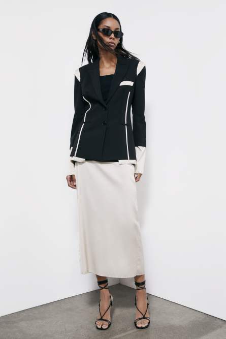 Viscose blend color block midi skirt, Black, Patrizia Pepe