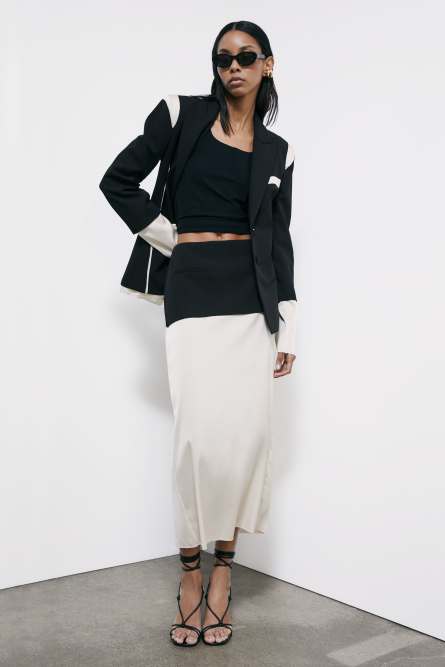 Viscose blend color block midi skirt, Black, Patrizia Pepe