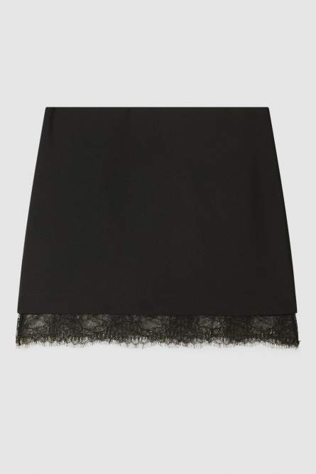 Crepe miniskirt with lace, Black, Patrizia Pepe