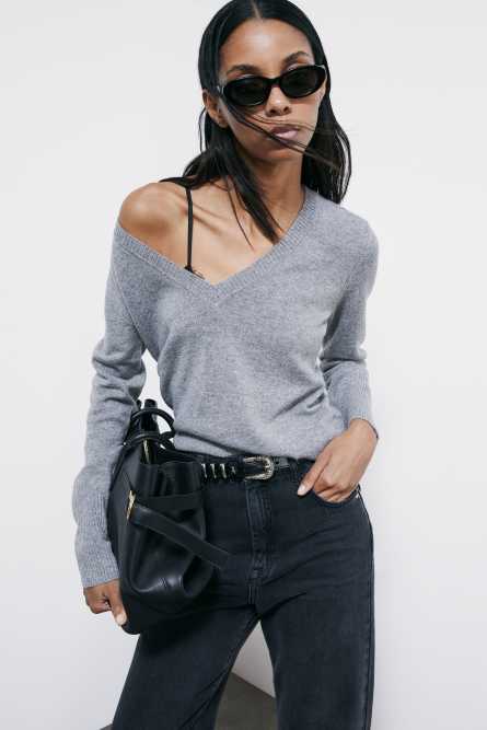 V-neck Cashmere Jumper, Grey, Patrizia Pepe