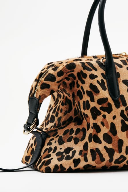 Leopard-print leather bowling bag, Beige, Patrizia Pepe
