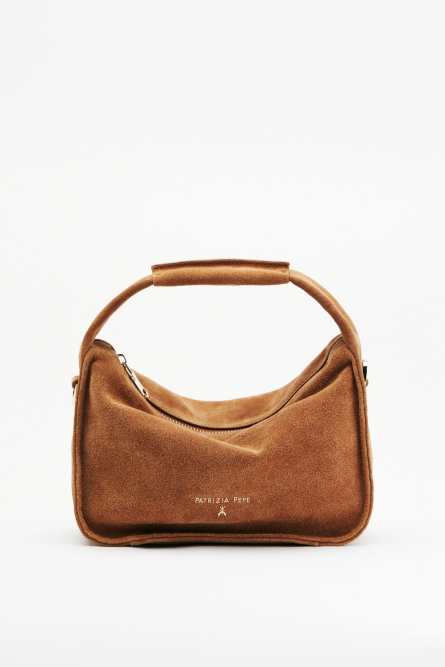 Contemporary Hobo small suede shoulder bag, Brown, Patrizia Pepe