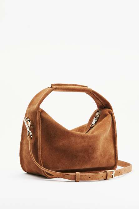 Contemporary Hobo small suede shoulder bag, Brown, Patrizia Pepe
