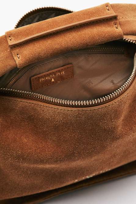 Contemporary Hobo small suede shoulder bag, Brown, Patrizia Pepe