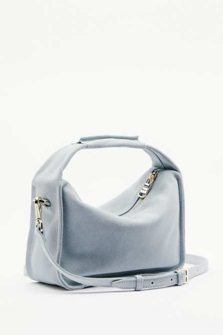 Contemporary Hobo small suede shoulder bag, Blue, Patrizia Pepe