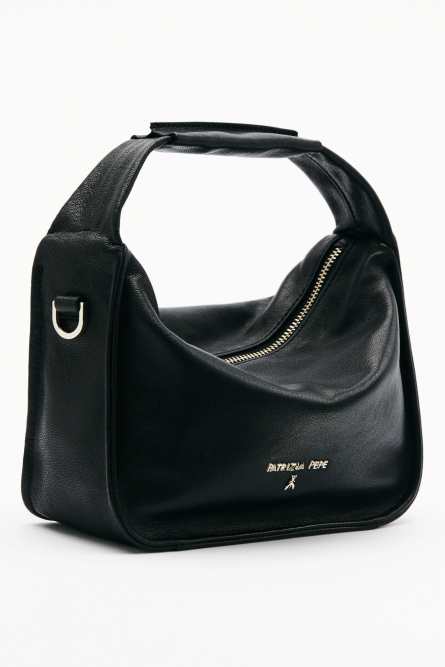 Contemporary Hobo small leather shoulder bag, Black, Patrizia Pepe