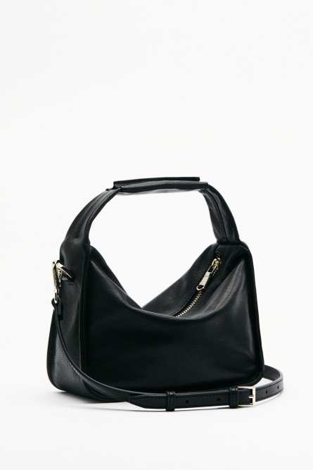 Contemporary Hobo small leather shoulder bag, Black, Patrizia Pepe