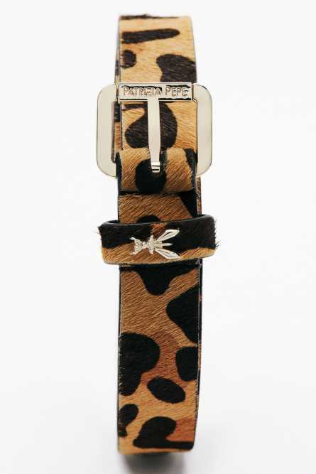 Leopard-print leather belt, Beige, Patrizia Pepe