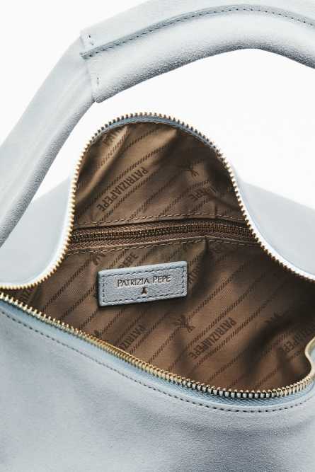 Contemporary Hobo medium suede shoulder bag, Blue, Patrizia Pepe