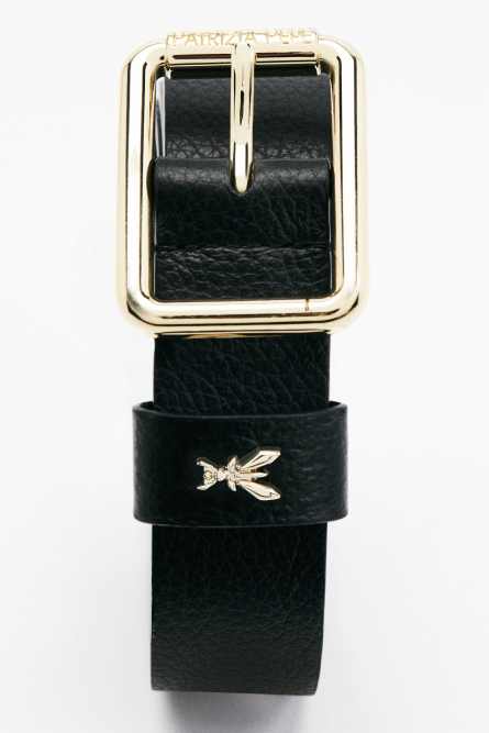 Hammered leather low-waist belt, Black, Patrizia Pepe