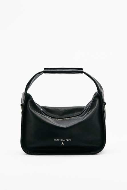 Contemporary Hobo small leather shoulder bag, Black, Patrizia Pepe